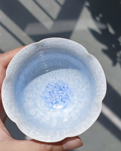Glacial Blue Tea Cup - Flower Shape Crystallized Glazed Ceramic 80ml photo review