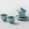 Powder blue San Cai gaiwan tea set with horseshoe cup and saucer - FONG'S TEA