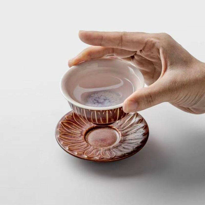 “Gong” Handcrafted Petal Relief Tea Cup with Saucer - Chinese Tea Set2