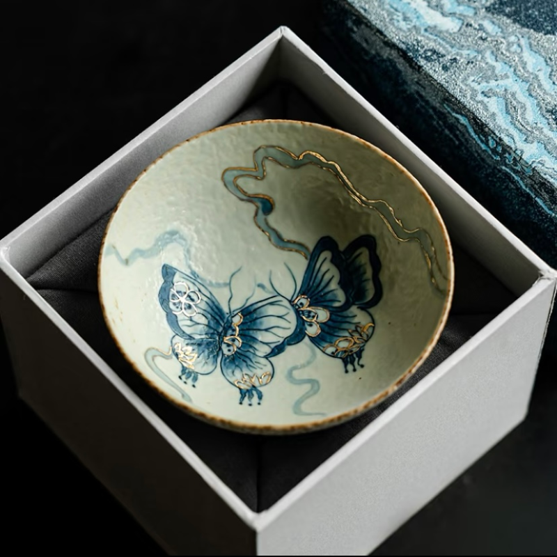 Qinghua Huoshi Red Hand-Painted Gilded Butterfly Teacup