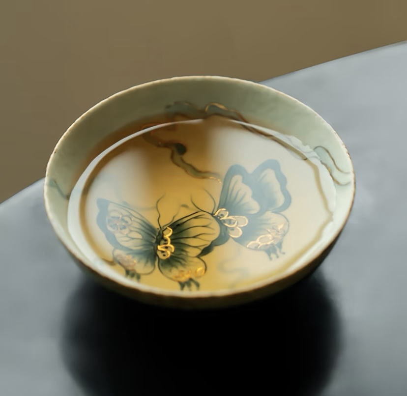 Qinghua Huoshi Red Hand-Painted Gilded Butterfly Teacup2