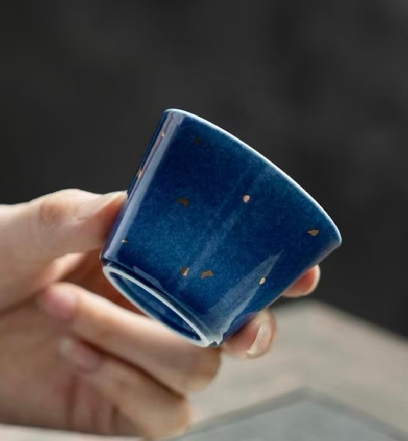 Creative Speckled Blue & Gold Tea Cup2
