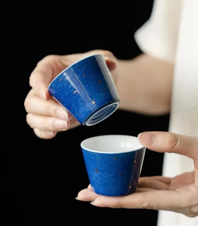 Creative Speckled Blue & Gold Tea Cup6
