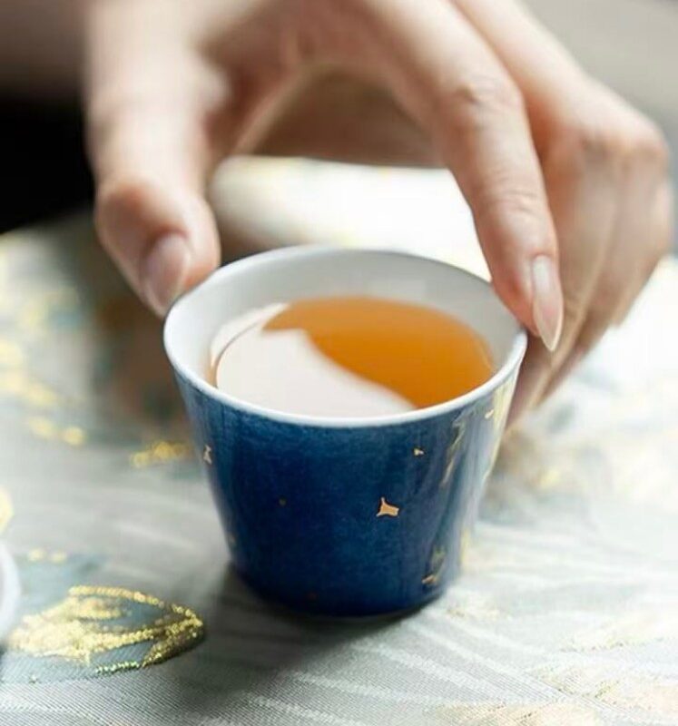 Creative Speckled Blue & Gold Tea Cup7