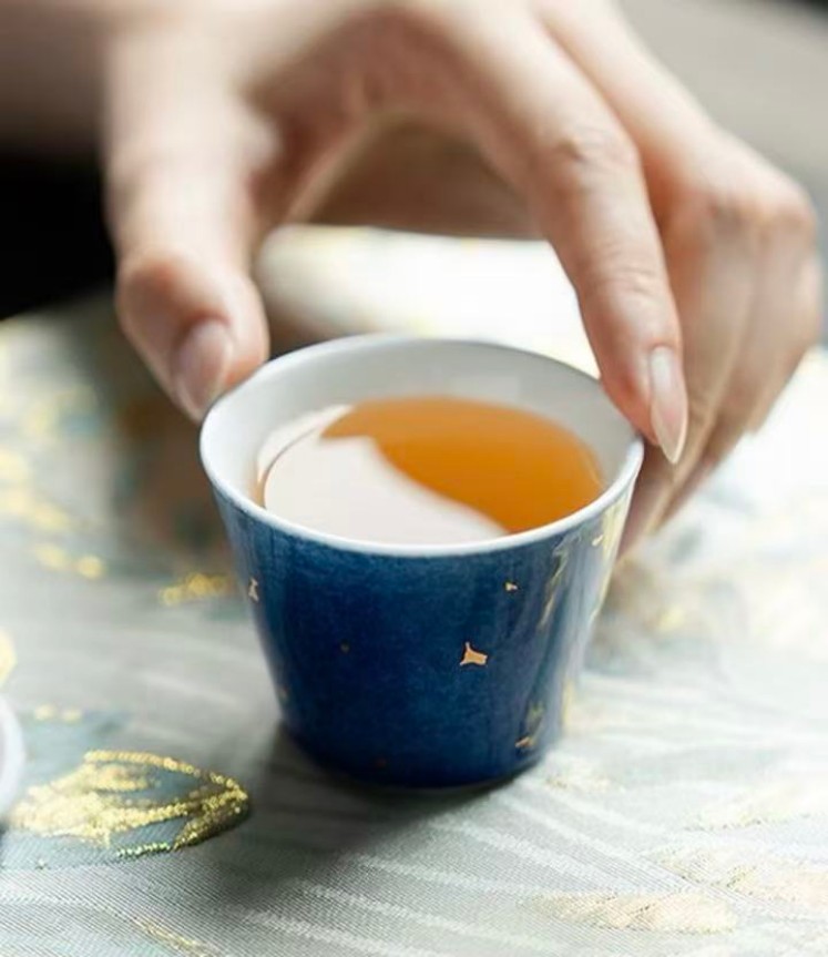 Creative Speckled Blue & Gold Tea Cup7