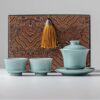 871404420273c9611e02e9c93eba8672 Complete powder blue gaiwan tea set for one - includes lid, bowl, saucer, cup