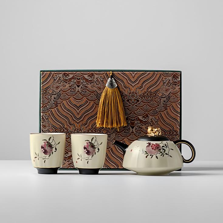 Eternal Bloom 230ML Ceramic Teapot Set with two cups - Ideal for Grandpa Style Brewing Eternal Bloom 230ML Ceramic Teapot Set with two cups - Ideal for Grandpa Style Brewing
