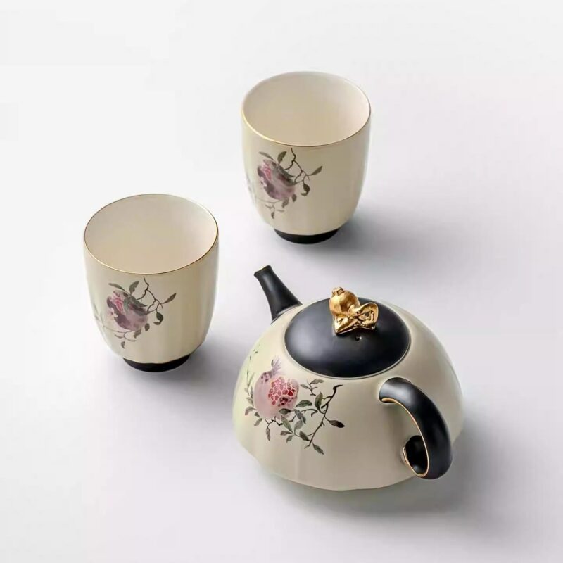 Eternal Bloom 230ML Ceramic Teapot Set with two cups - Ideal for Grandpa Style Brewing2