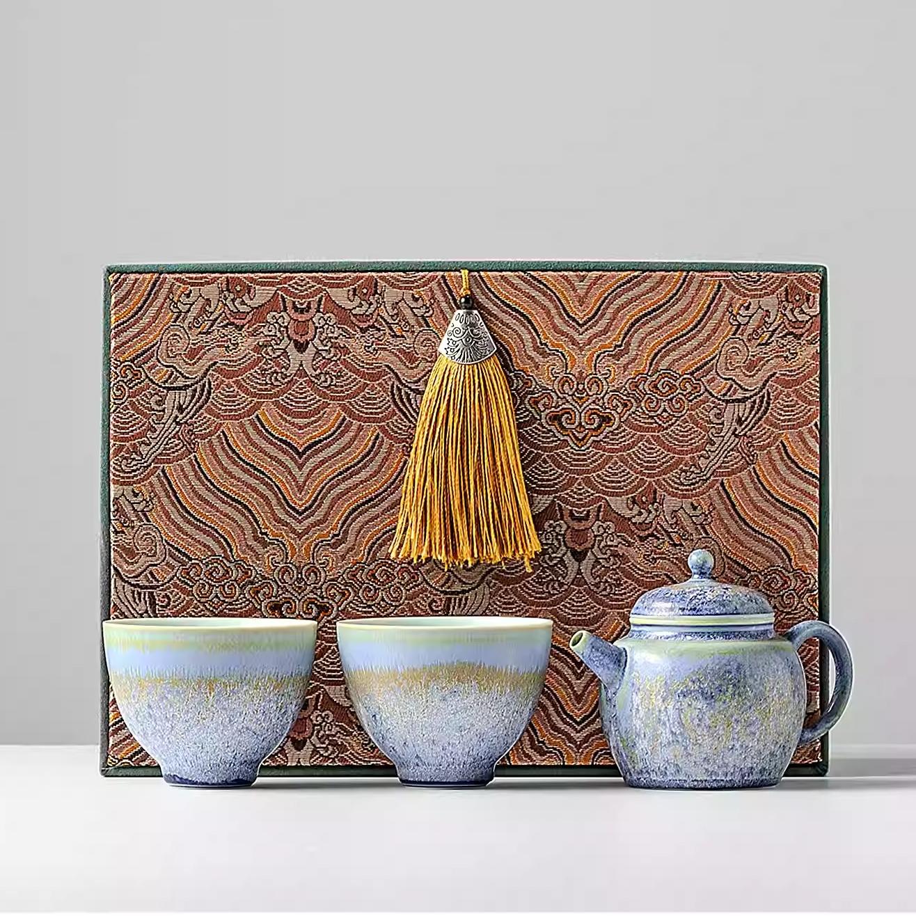 “Falling Pine” Kiln-Glazed Teapot Set – Tea Pot Set Gift for Tea Lovers