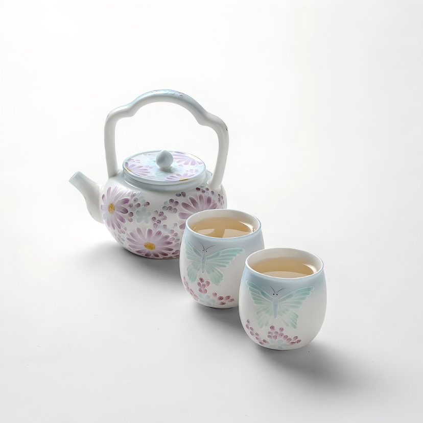 Butterfly & Blossom Hand-Painted Ceramic Teapot Set3
