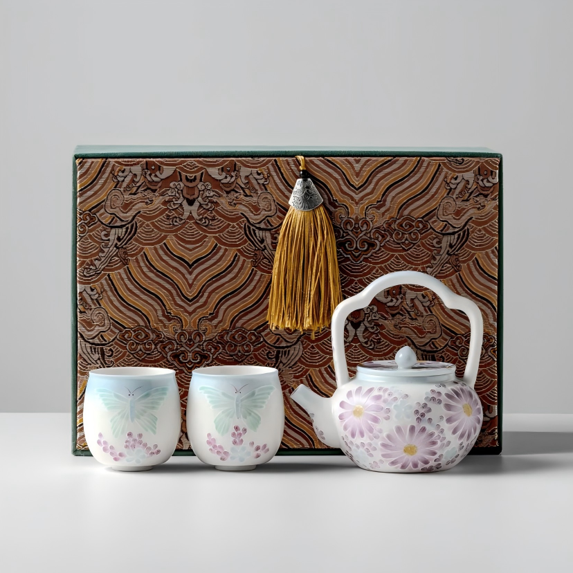 Butterfly & Blossom Hand-Painted Ceramic Teapot Set4