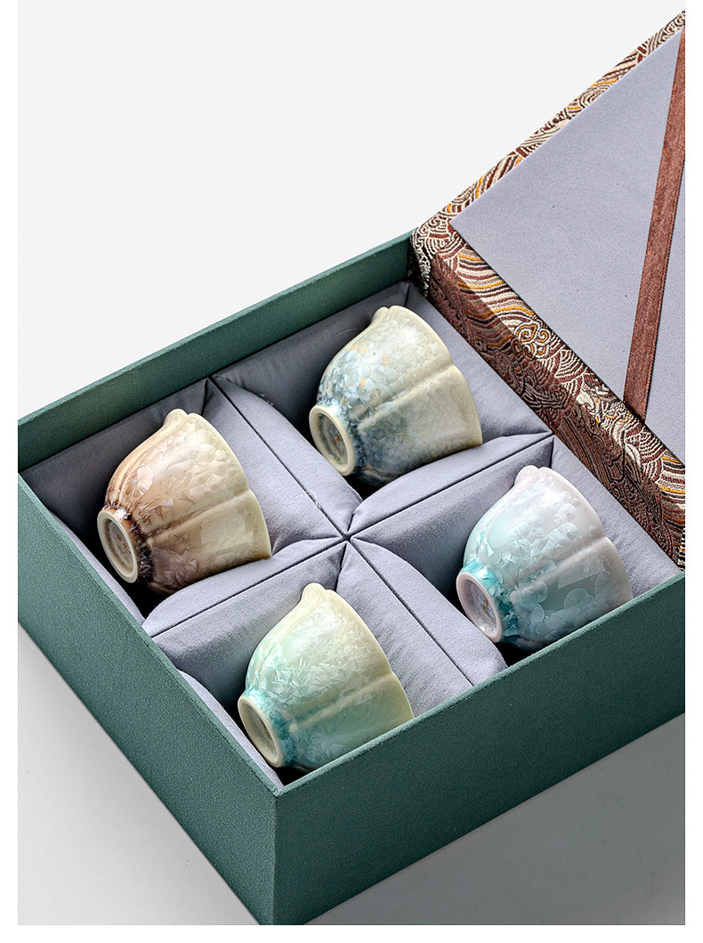Four Seasons Crystalline Glaze Teacup Set5 "Four Seasons" Crystalline Glaze Teacup Set - 4pc Kiln-Altered Masterpiece (80ml each)5