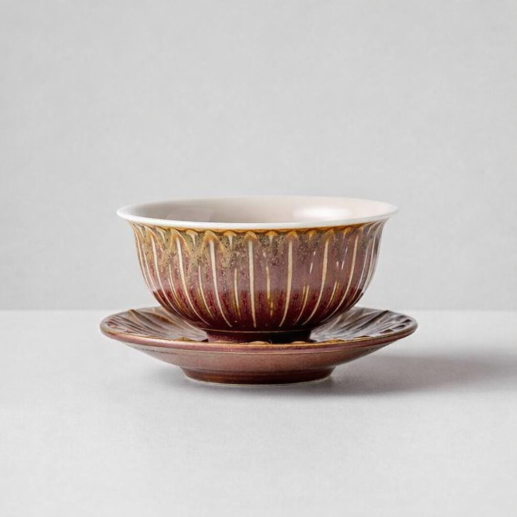“Gong” Handcrafted Petal Relief Tea Cup with Saucer - Chinese Tea Set “Gong” Handcrafted Petal Relief Tea Cup with Saucer - Chinese Tea Set